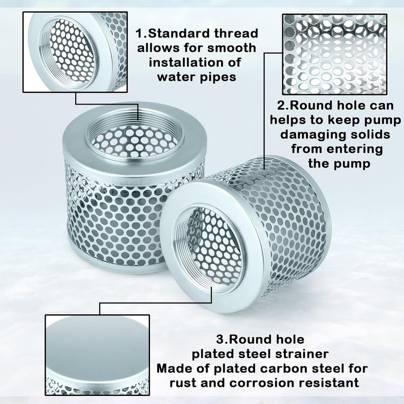 Tujoe 4 Inch Round Hole Suction Strainer Filter Carbon Steel Plated Npt Thread Hose Water Pump Inlet Strainer for Remove Debris Trash Reduces Solids Entering - Image 3